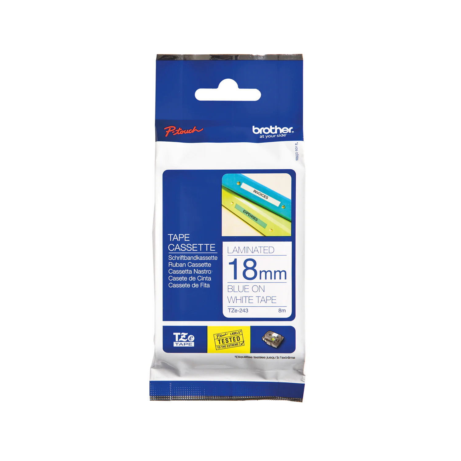 Original Beschriftungsband Brother TZe-243, 6mm x 8m blau auf weiß