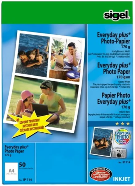 Foto-Glossy-Papier 50x A4-170g, hochglänzend, sigel, für Tintenstrahlgeräte