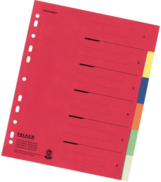 Register blanko A4 6-teilig Karton Falken 230g 6 Farben 240x297mm