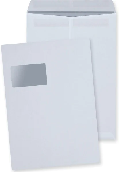 Kuvert 250x C4=229x324mm, mit Fenster, weiß, Selbstklebung