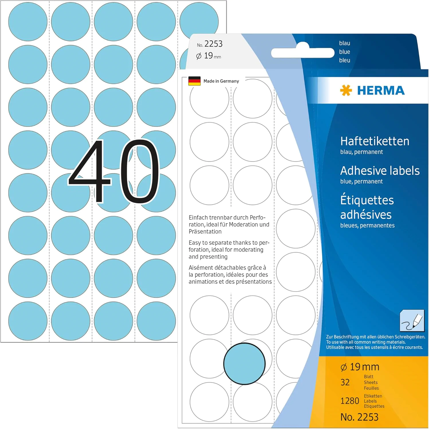 Markierungspunkte Herma Ø 19mm, blau, rund, Großpackung